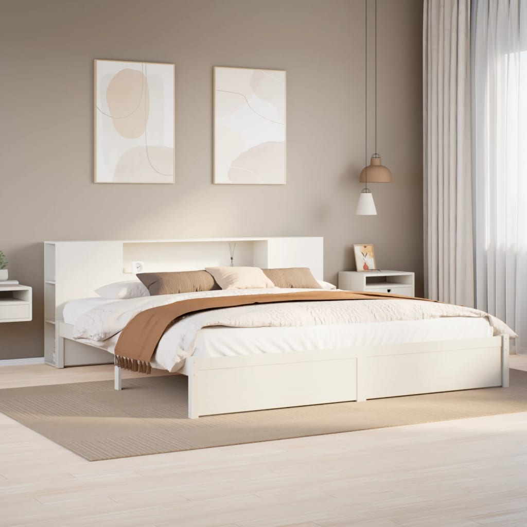 JUNG Vida Massivholzbett mit Regal ohne Matratze Weiß 200x200 cm Kiefer