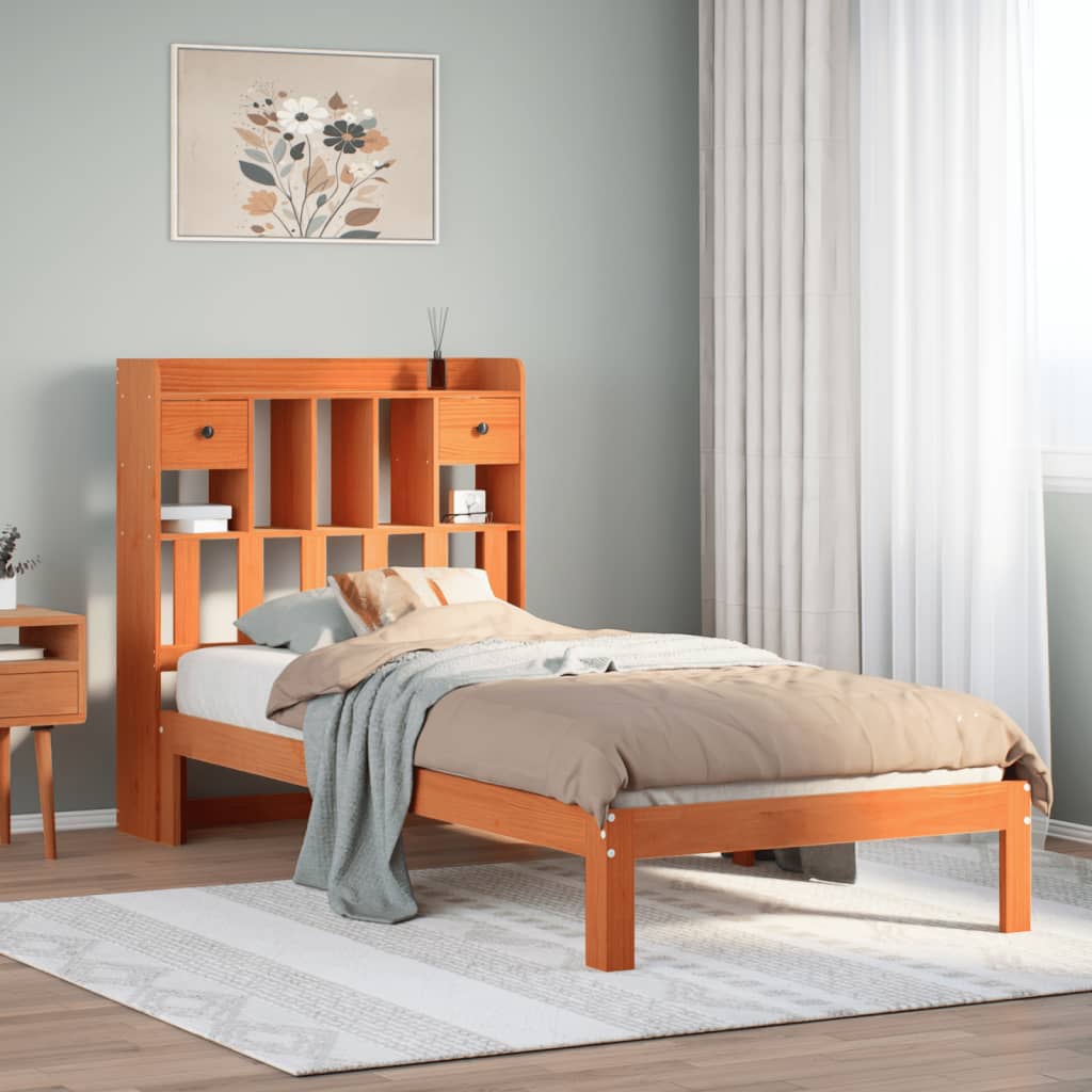 JUNG Vida Massivholzbett mit Regal ohne Matratze Wachsbraun 75x190 cm