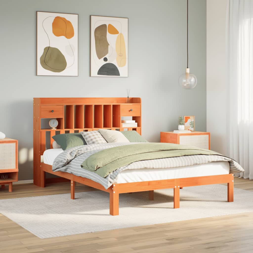 JUNG Vida Massivholzbett mit Regal ohne Matratze Wachsbraun 140x190 cm