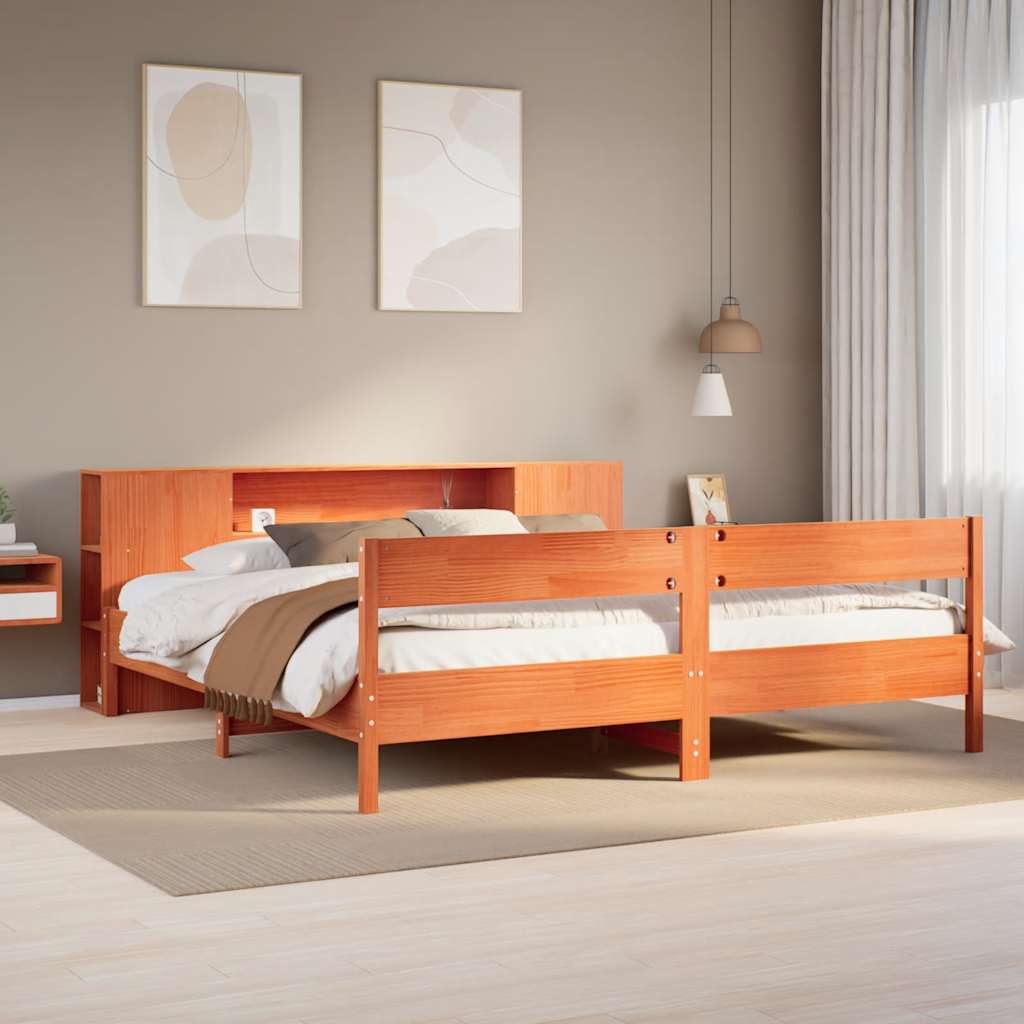 JUNG Vida Massivholzbett mit Regal ohne Matratze Wachsbraun 200x200 cm