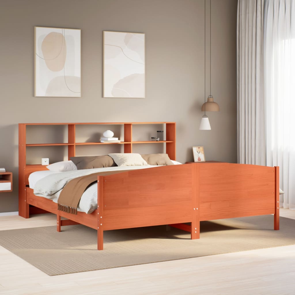 JUNG Vida Massivholzbett mit Regal ohne Matratze Wachsbraun 200x200 cm
