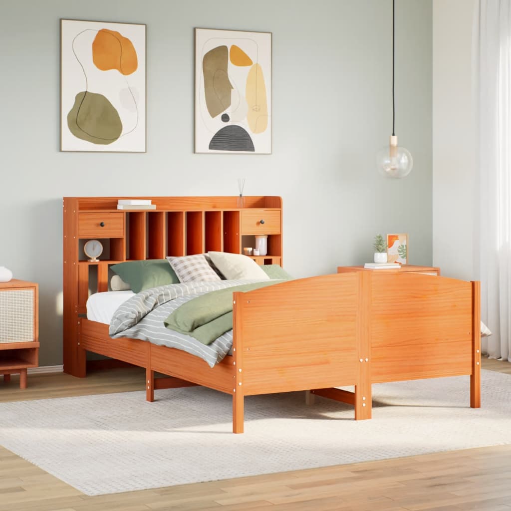 JUNG Vida Massivholzbett mit Regal ohne Matratze Wachsbraun 150x200 cm