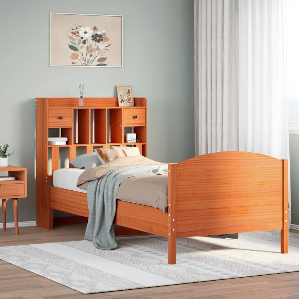 JUNG Vida Massivholzbett mit Regal ohne Matratze Wachsbraun 75x190 cm