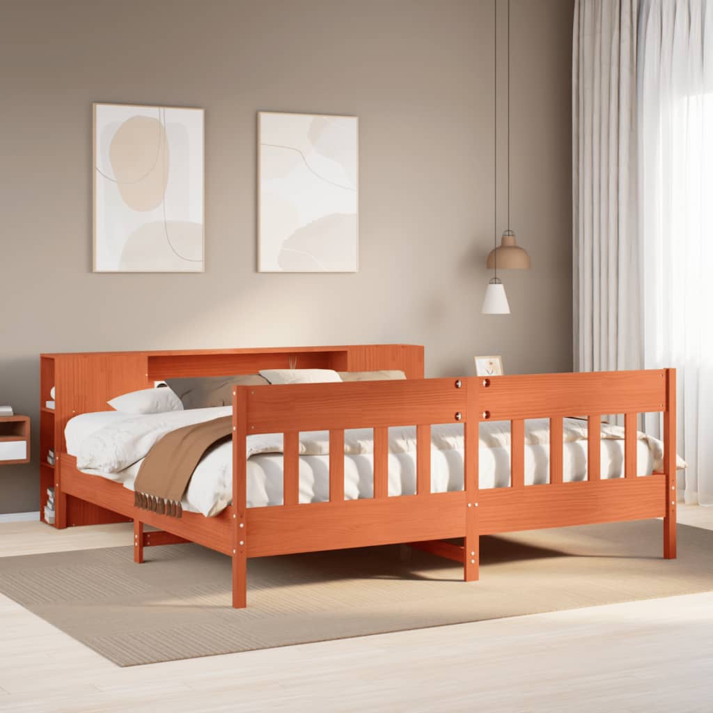 JUNG Vida Massivholzbett mit Regal ohne Matratze Wachsbraun 180x200 cm