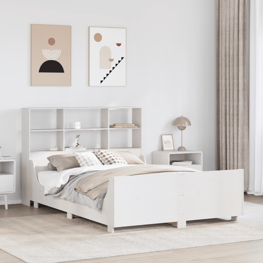 JUNG Vida Massivholzbett mit Regal ohne Matratze Weiß 120x200 cm