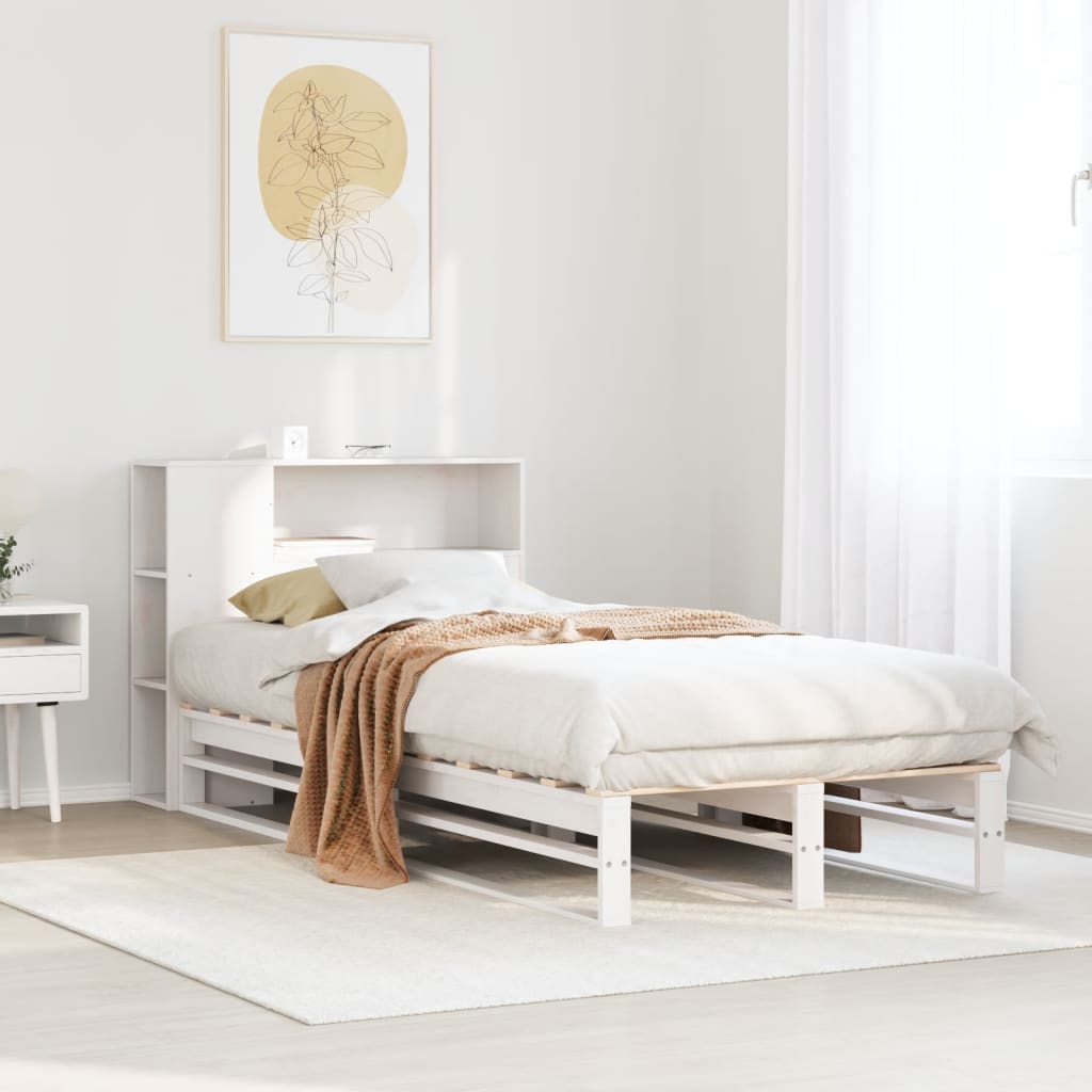 JUNG Vida Massivholzbett mit Regal ohne Matratze Weiß 90x190 cm