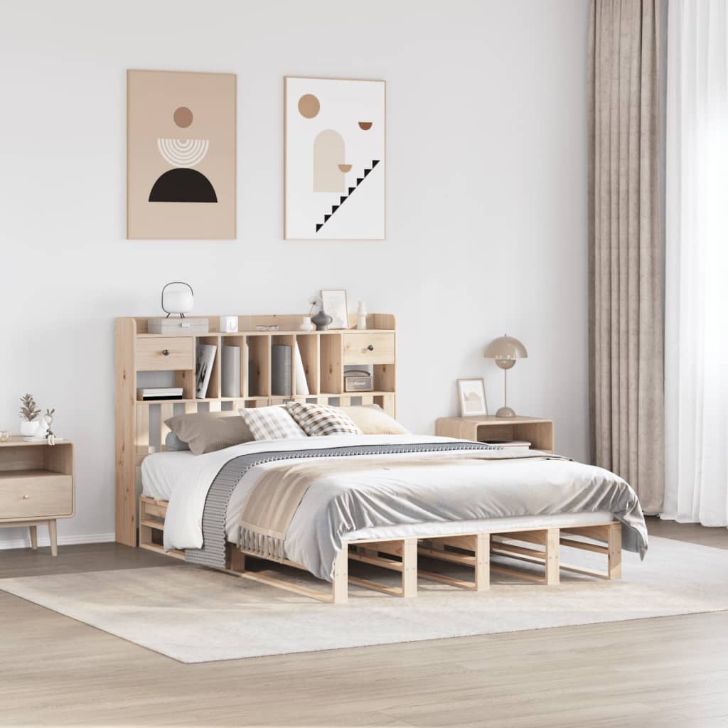 JUNG Vida Massivholzbett mit Regal ohne Matratze 150x200 cm Kiefernholz