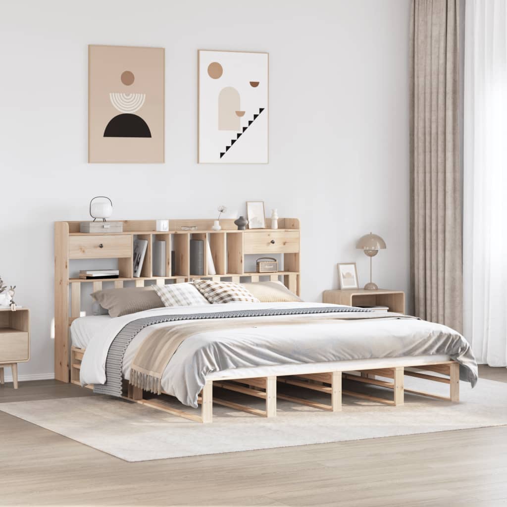 JUNG Vida Massivholzbett mit Regal ohne Matratze 180x200 cm Kiefernholz