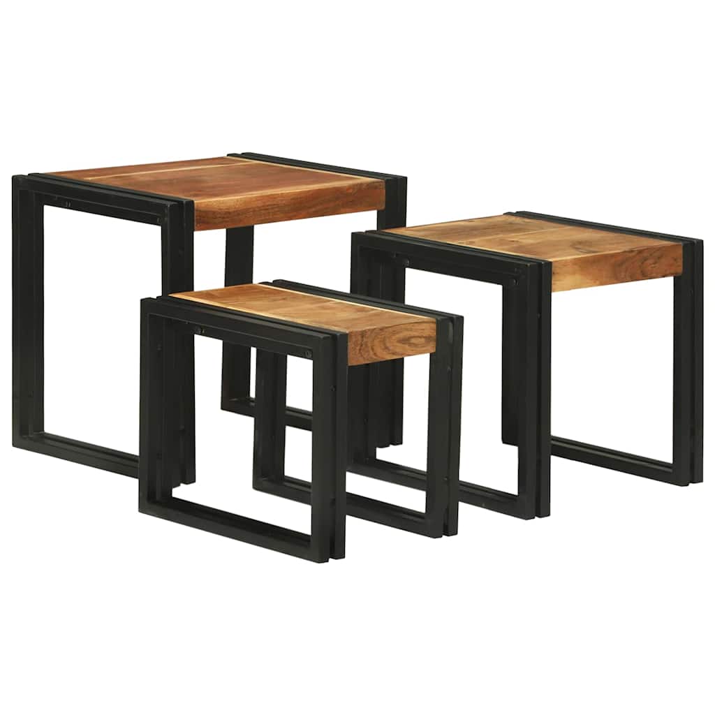 JUNG Vida Nestingtisch 3 pcs Massivholz Akazie und Metall