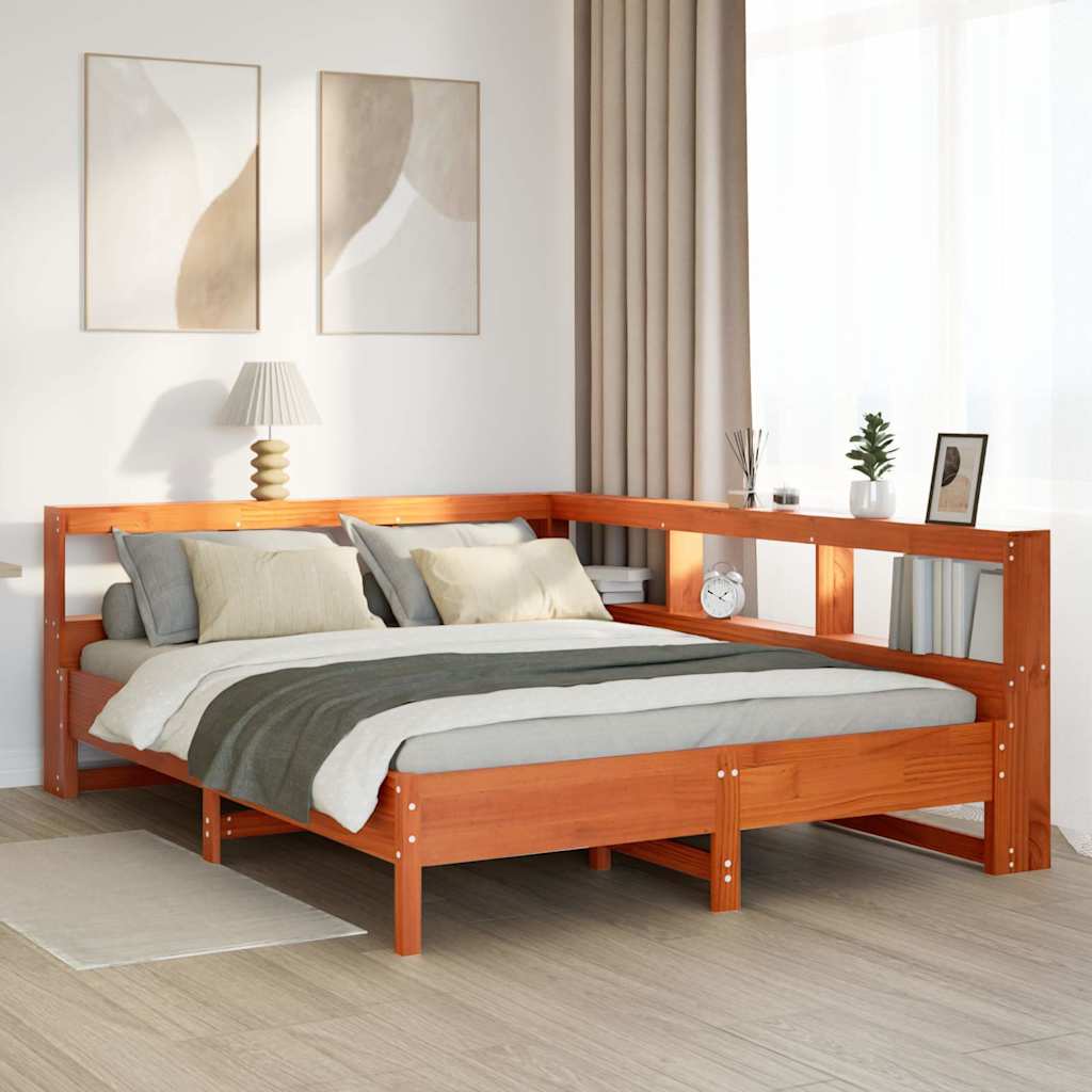 JUNG Vida Massivholzbett mit Regal ohne Matratze Wachsbraun 140x190 cm