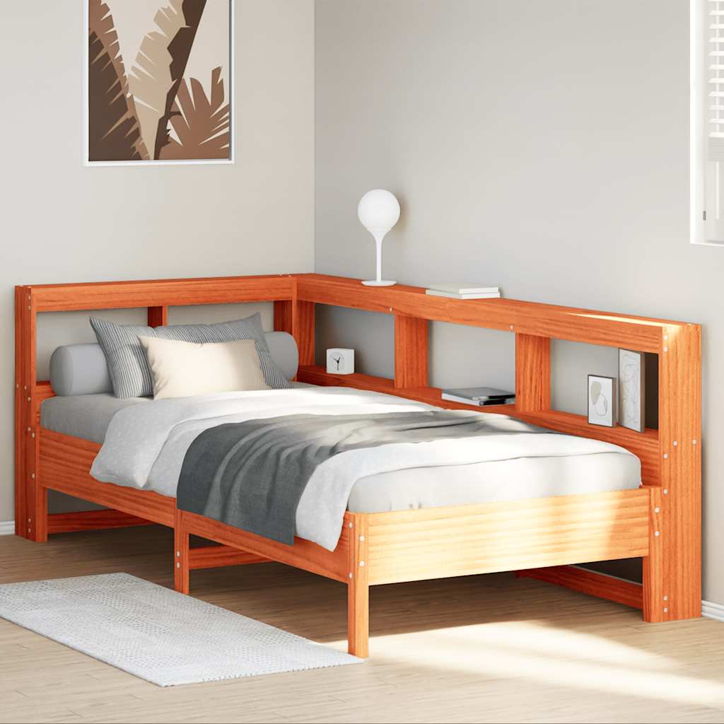 JUNG Vida Massivholzbett mit Regal ohne Matratze Wachsbraun 75x190 cm