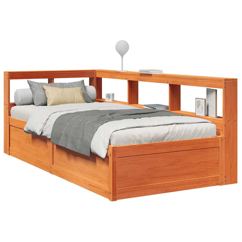JUNG Vida Massivholzbett mit Regal ohne Matratze Wachsbraun 100x200 cm
