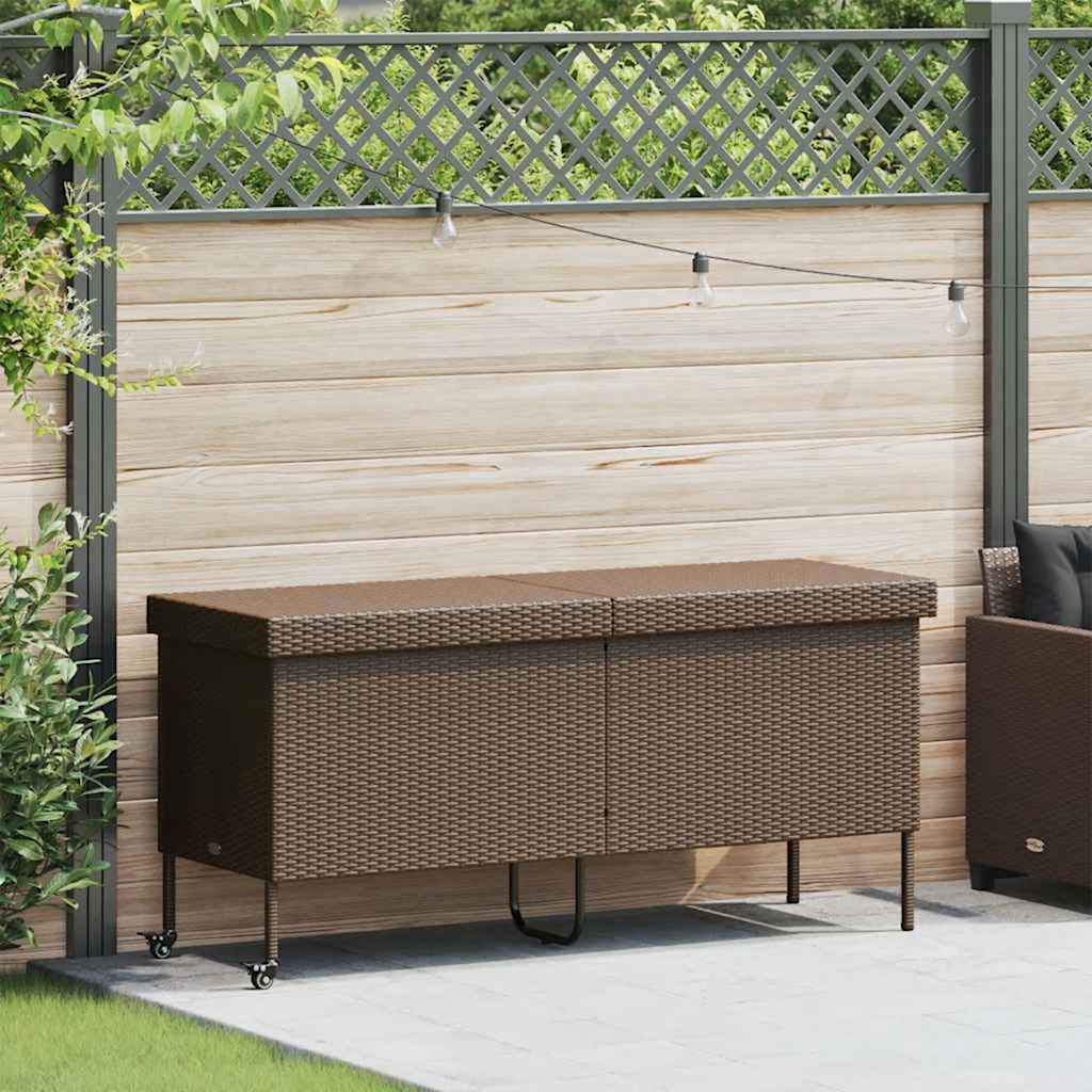 JUNG Vida Gartentruhe mit Rollen Braun 160x55x75 cm Poly Rattan