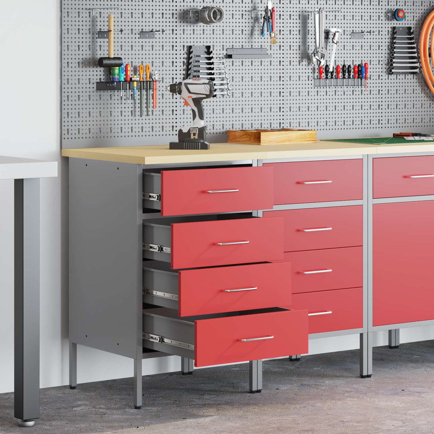 JUNG Vida Werkbank mit Schubladen 2 pcs Rot und Grau 75 x 45 x 85 cm