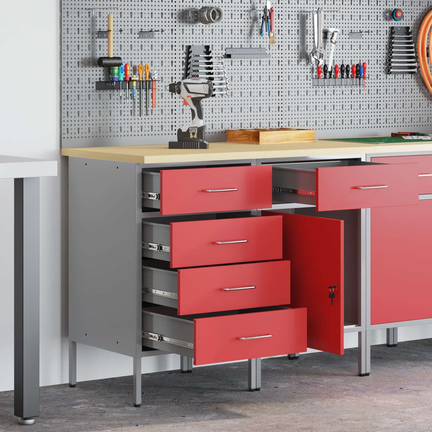 JUNG Vida Werkbank mit Schubladen 2 pcs Rot und Grau 75 x 45 x 85 cm
