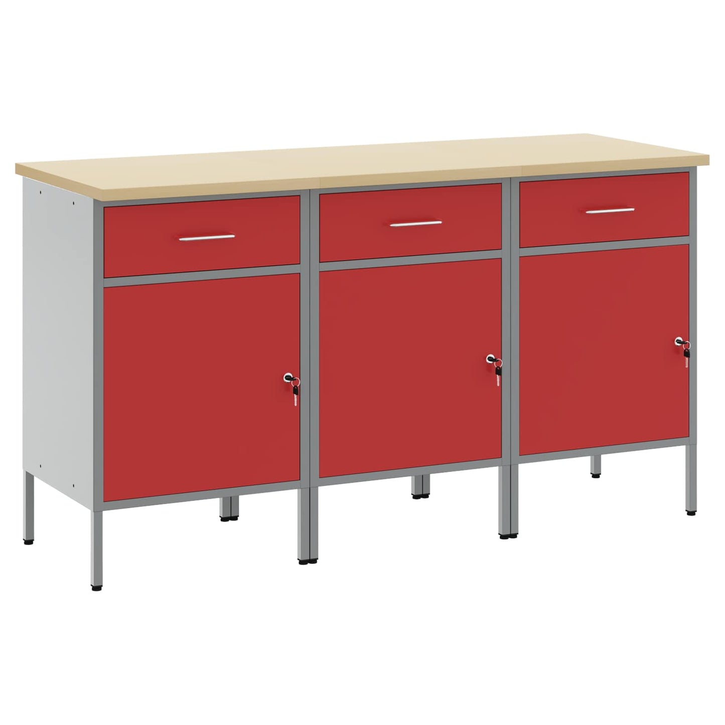JUNG Vida Werkbank mit Schubladen 3 pcs Rot und Grau 150 x 55 x 85 cm