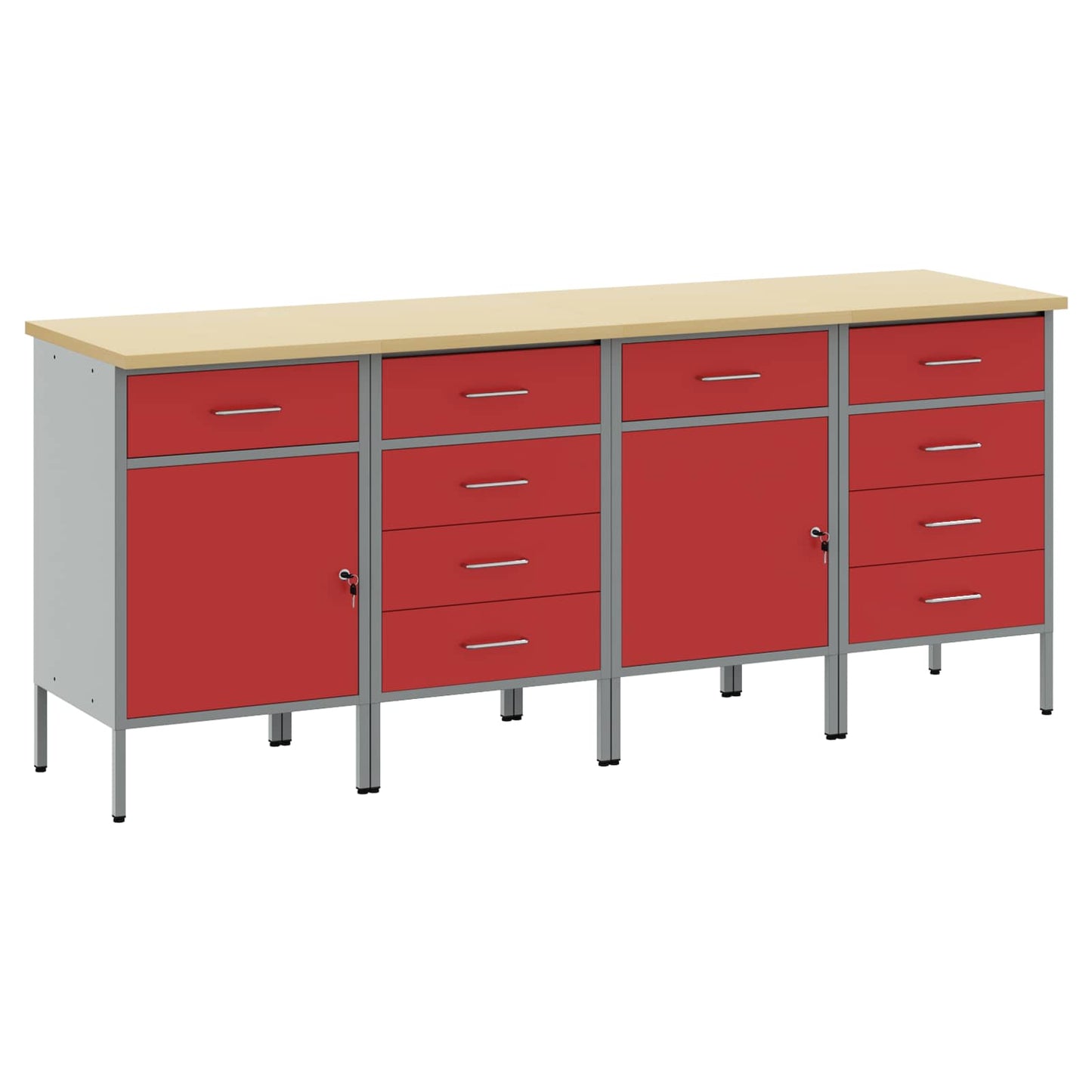 JUNG Vida Werkbank mit Schubladen 4 pcs Rot und Grau 200 x 55 x 85 cm