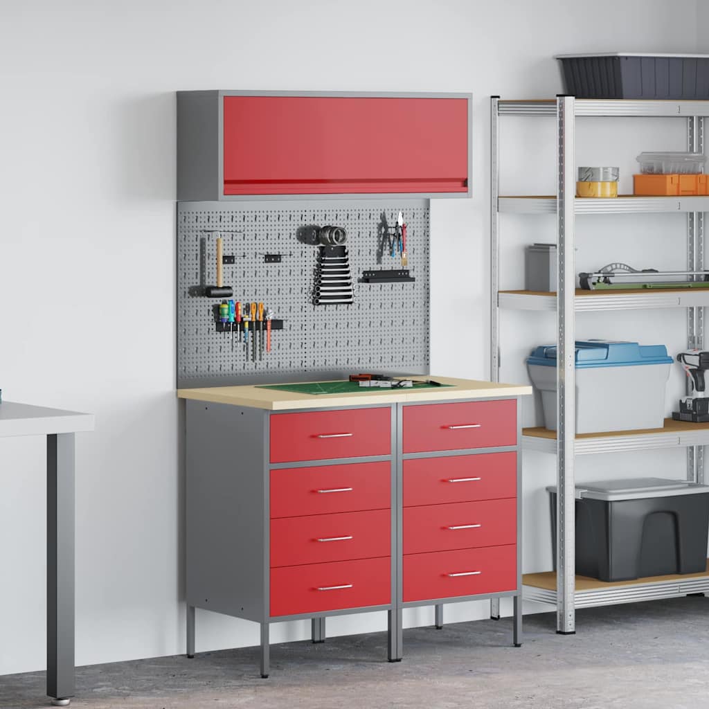 JUNG Vida Arbeitsschrankset mit Schubladen mit Regal 5 pcs Rot