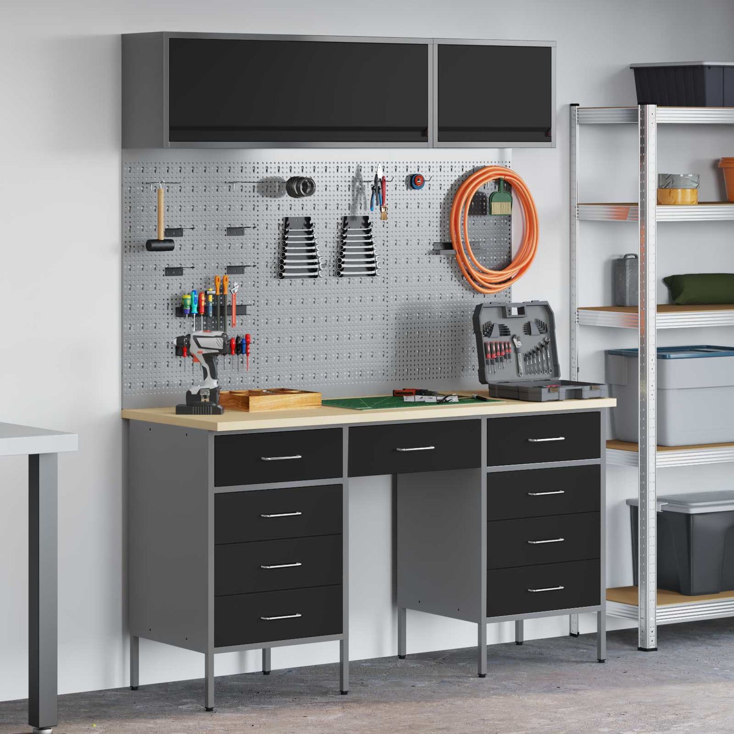 JUNG Vida Arbeitsschrankset mit Schubladen mit Speicher 8 pcs Schwarz