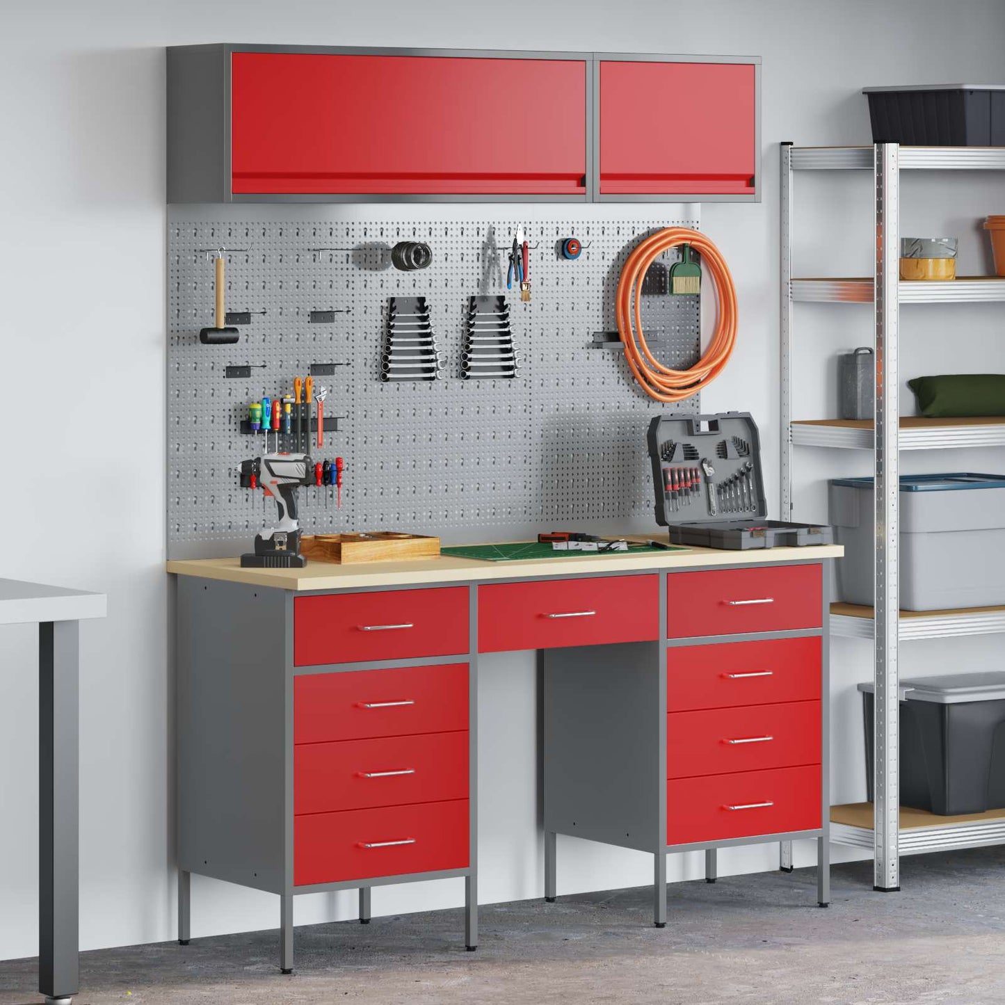 JUNG Vida Arbeitsschrankset mit Schubladen mit Speicher 8 pcs Rot