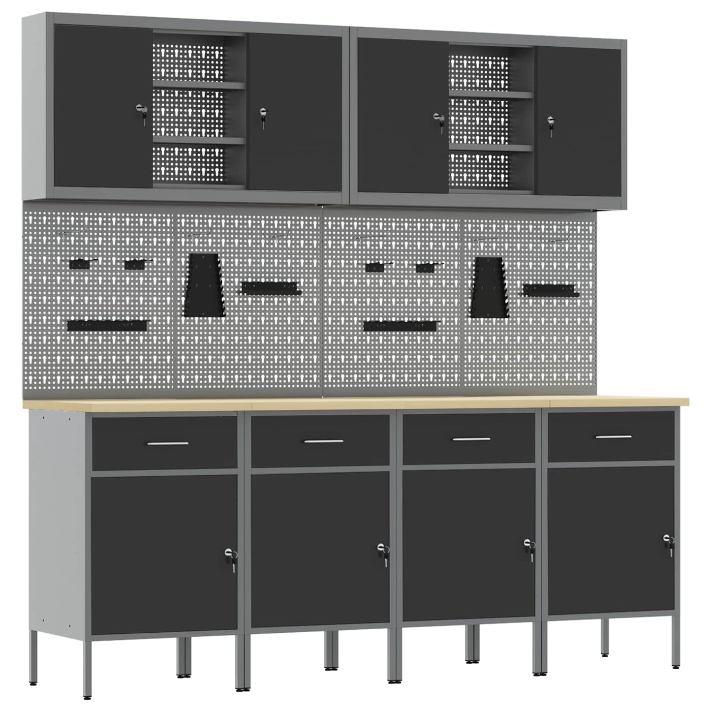 JUNG Vida Werkbank mit Speicher 10 pcs Schwarz Ingenieure Holz und Stahl