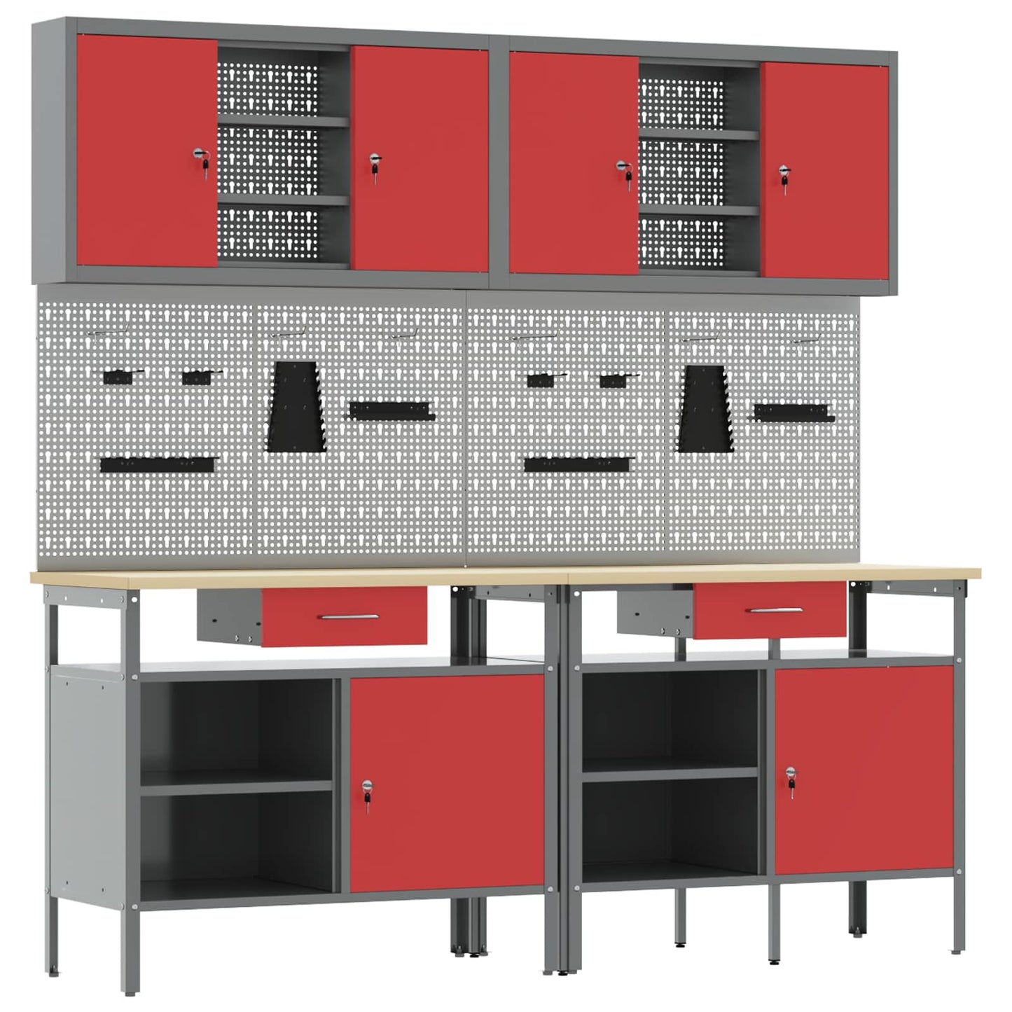 JUNG Vida Werkbank-Set 8 pcs Rot und Grau Pulverbeschichteter Stahl