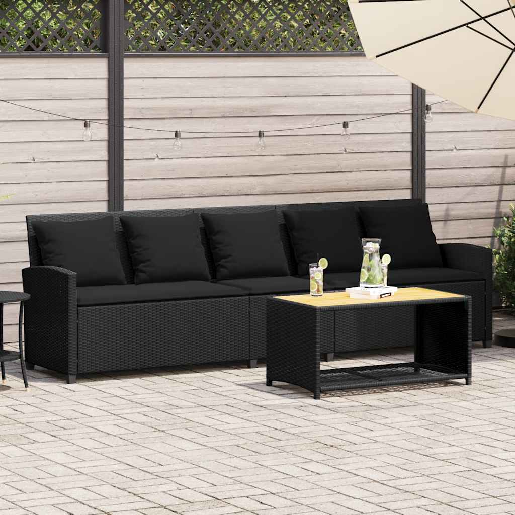 JUNG Vida Gartensofa 5-Sitzer mit Kissen Schwarz Poly Rattan