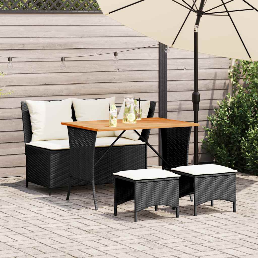 JUNG Vida 4-tlg. Garten-Essgruppe mit Kissen Schwarz Poly Rattan