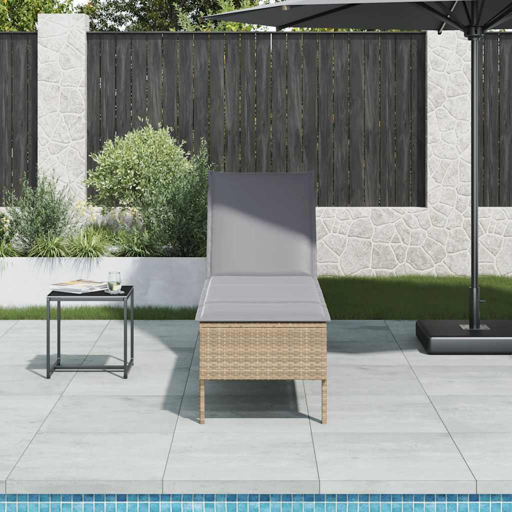JUNG Vida Sonnenliege mit Auflage Beige 55x200x44 cm Poly Rattan