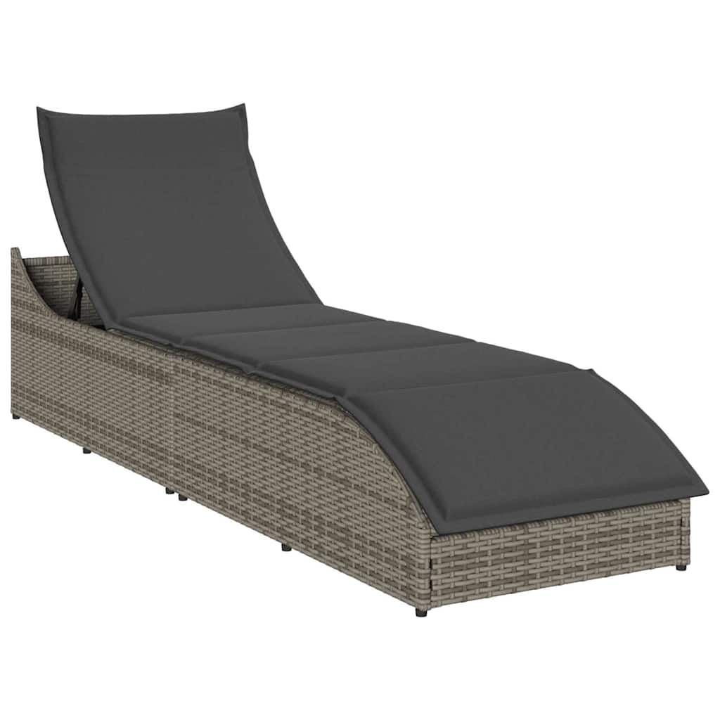 JUNG Vida Klappliege mit Auflage und Stauraum Grau Poly-Rattan