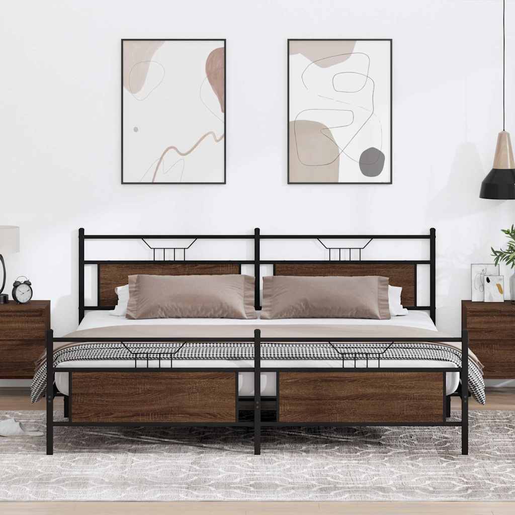 JUNG Vida Metallbett ohne Matratze Braun Eichen-Optik 200x200 cm
