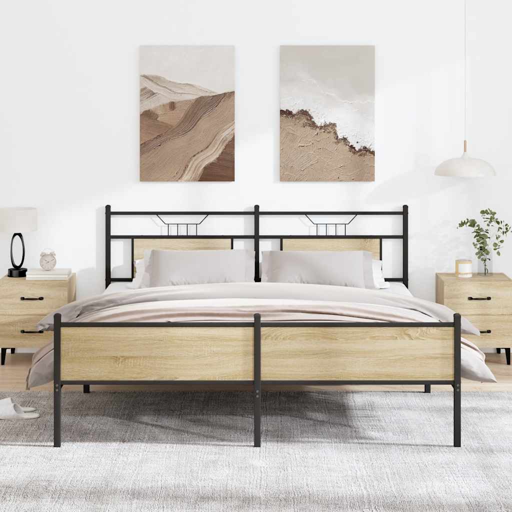 JUNG Vida Metallbett ohne Matratze Sonoma-Eiche 183x213 cm