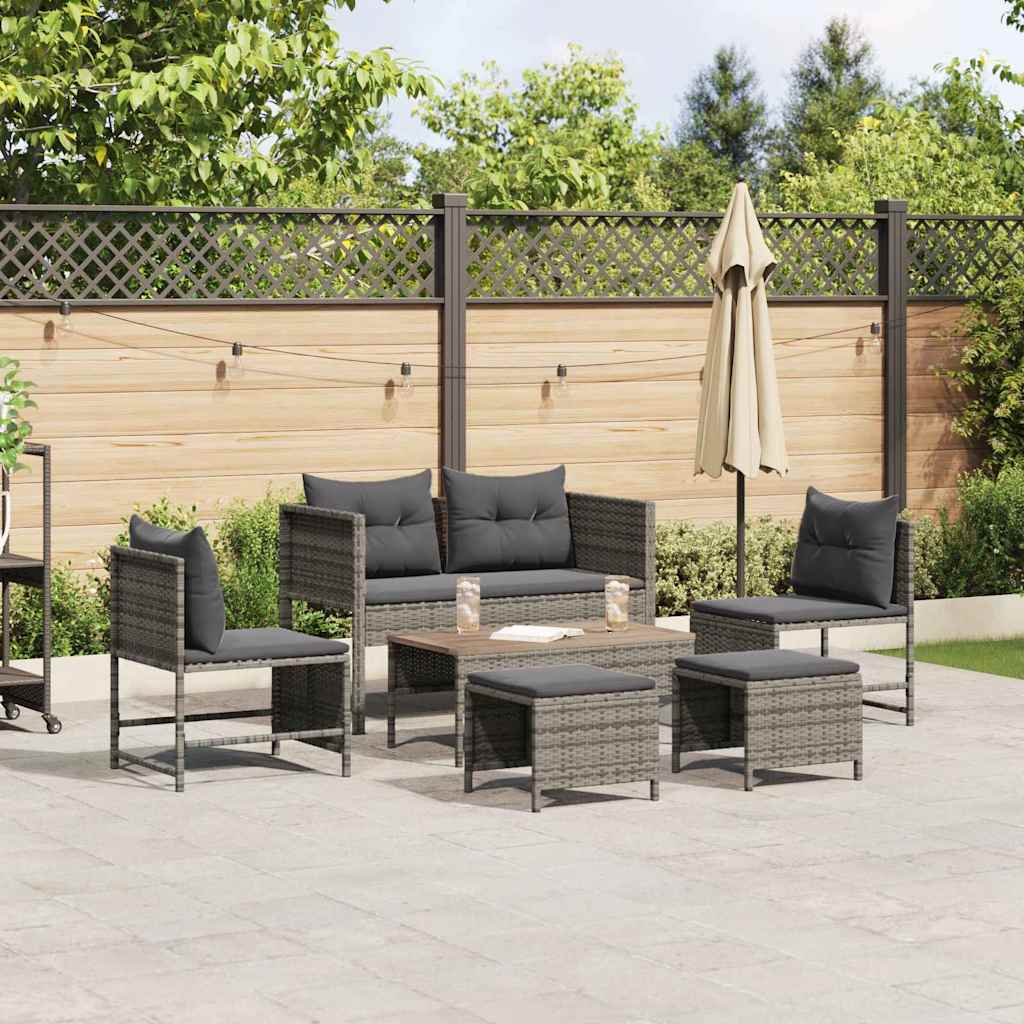JUNG Vida Gartensofa-set mit Kissen 6 pcs Grau und Dunkelgrau Poly-Rattan
