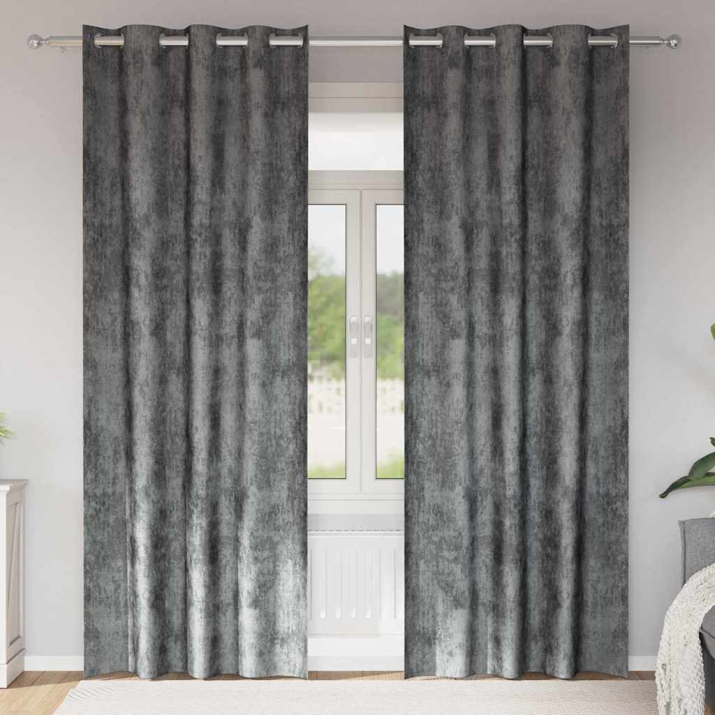 JUNG Vida Samtvorhänge mit Vorhängen 2 pcs Grau 245 x 140 cm Samt