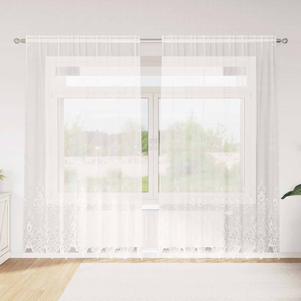 JUNG Vida Spitzenvorhang mit Vorhängen Floral Weiß 220 x 200 cm Polyester