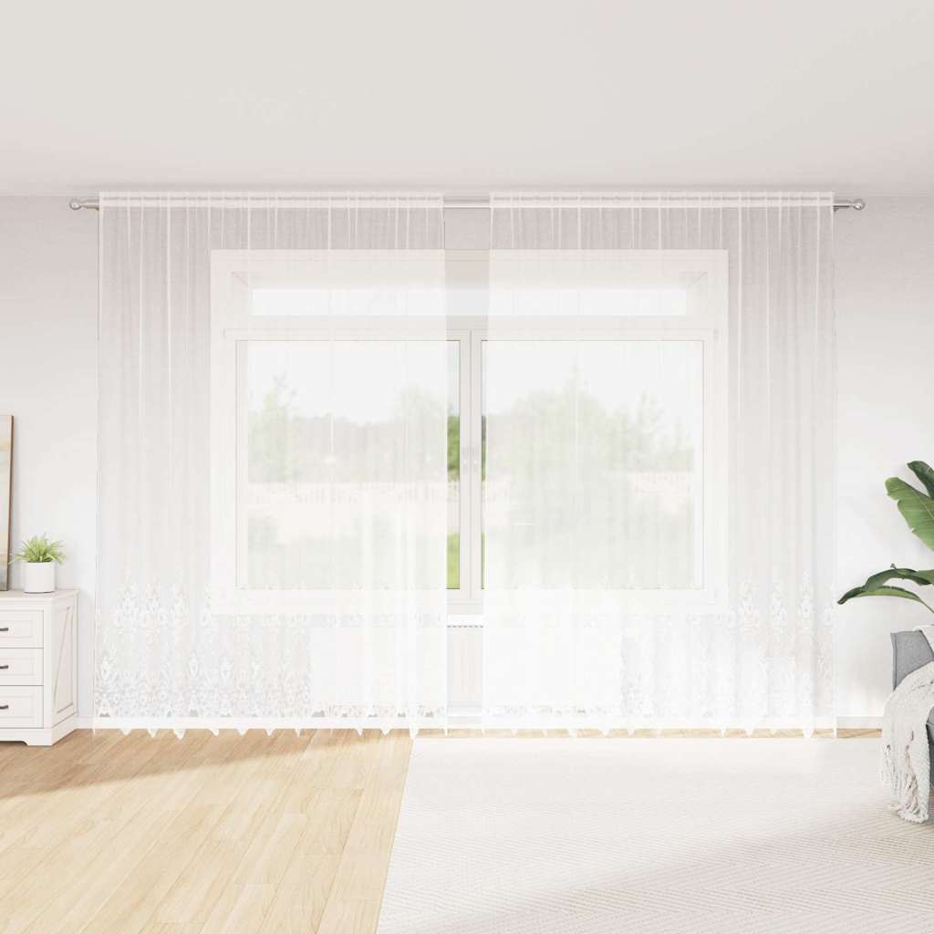 JUNG Vida Spitzenvorhang mit Vorhängen Floral Weiß 260 x 300 cm Polyester