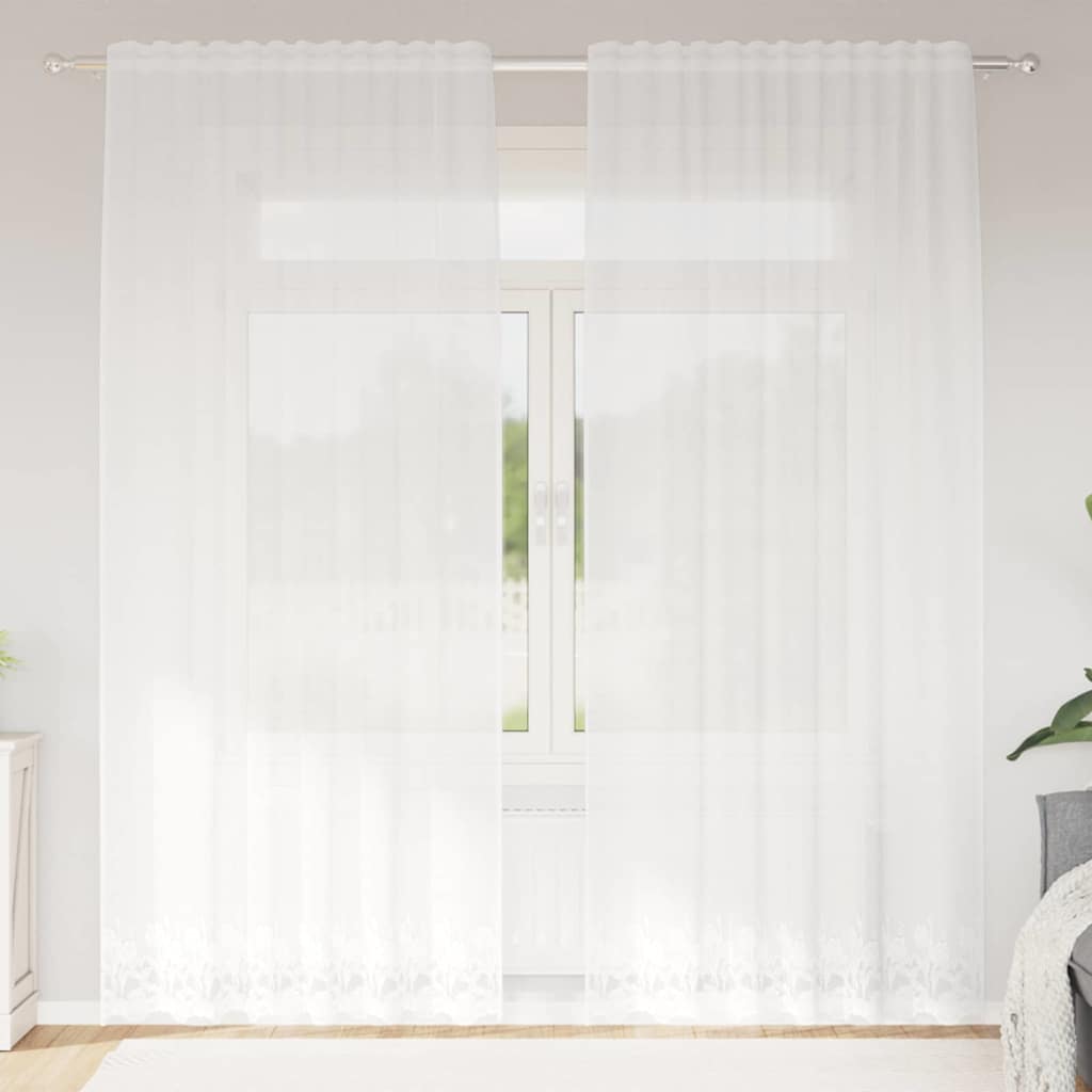 JUNG Vida Spitzenvorhang mit Vorhängen Floral Weiß 240 x 150 cm Polyester