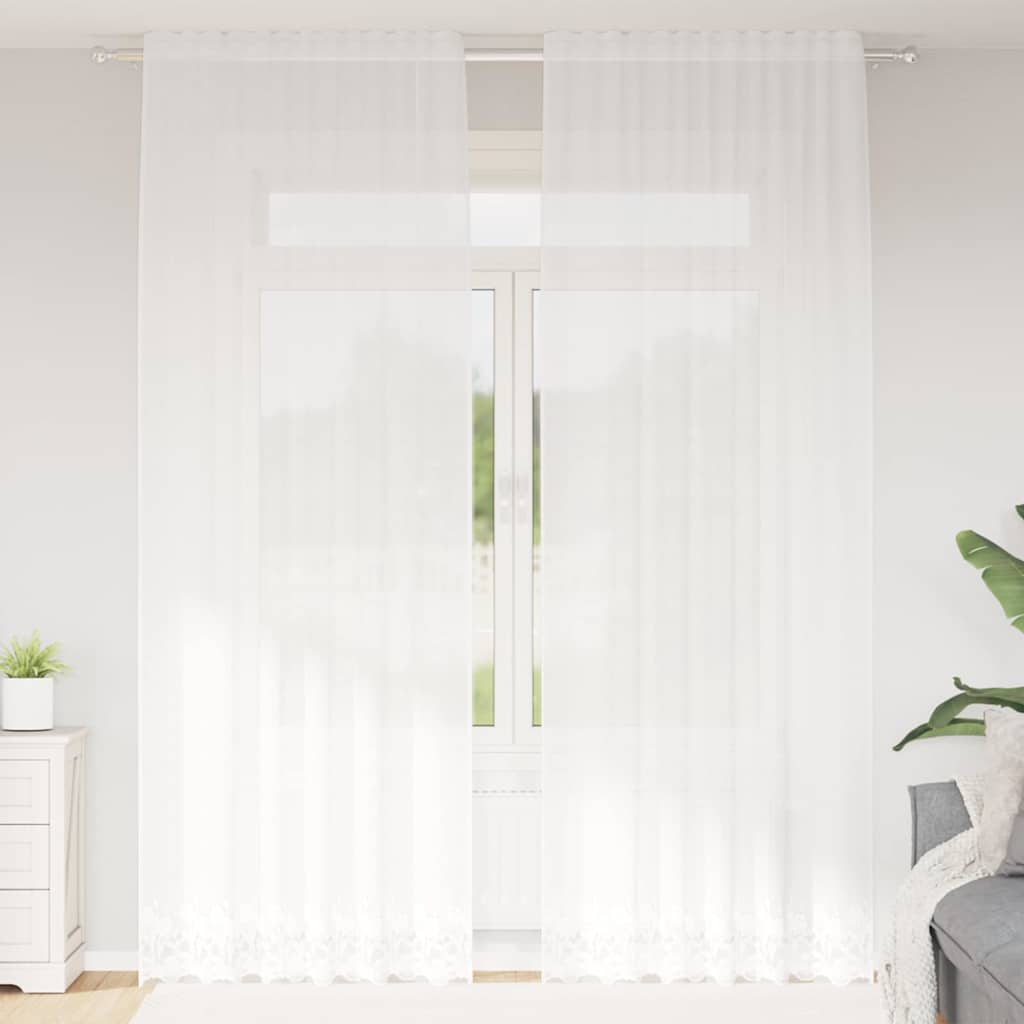 JUNG Vida Spitzenvorhang mit Vorhängen Floral Weiß 300 x 150 cm Polyester