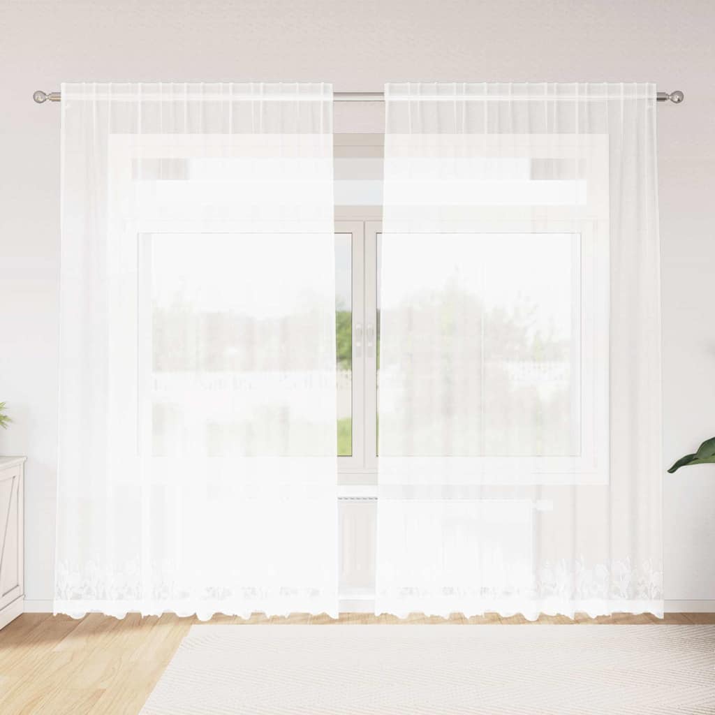 JUNG Vida Spitzenvorhang mit Vorhängen Floral Weiß 240 x 200 cm Polyester
