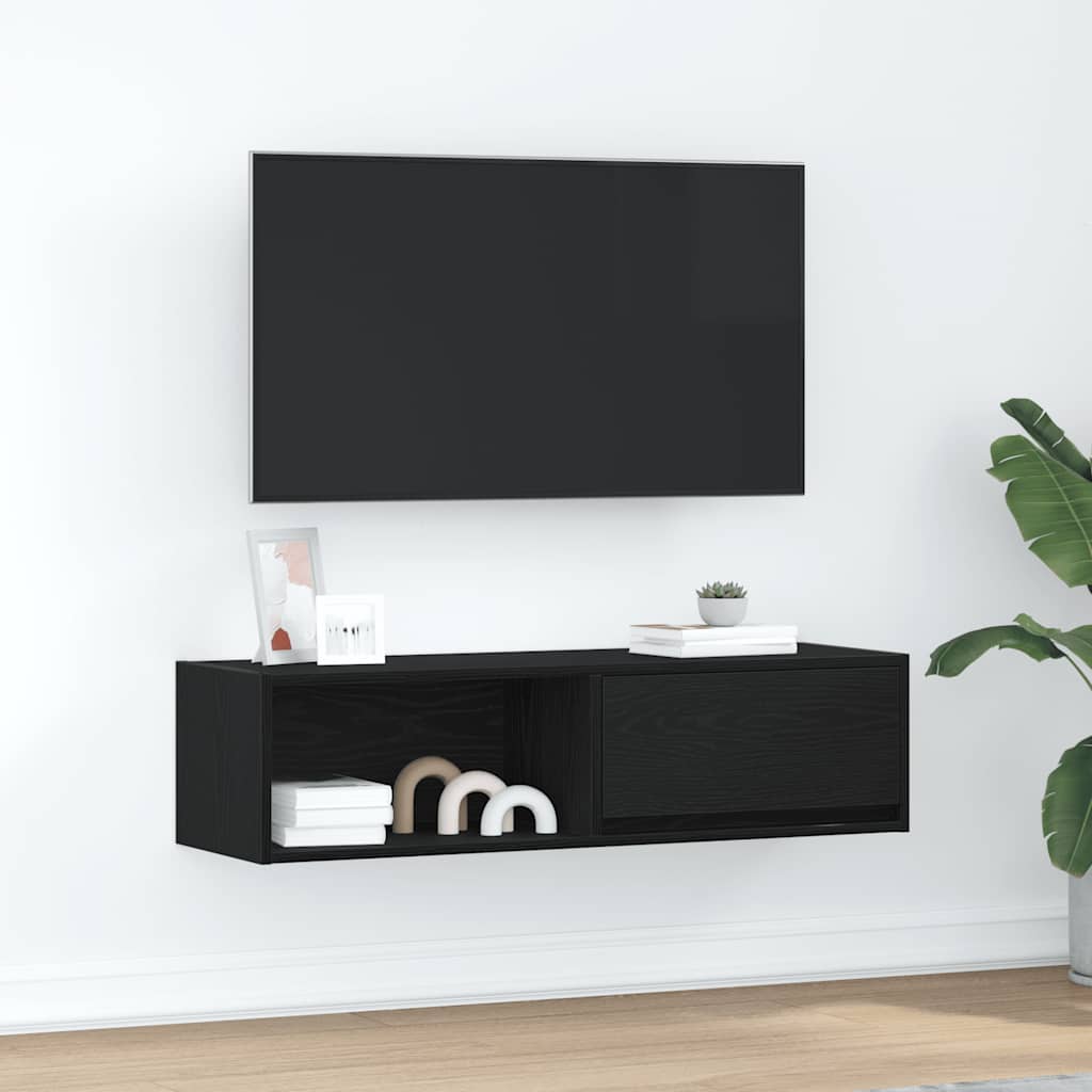 JUNG Vida TV-Schrank Schwarz Eichen-Optik 100x31x25,5 cm Holzwerkstoff