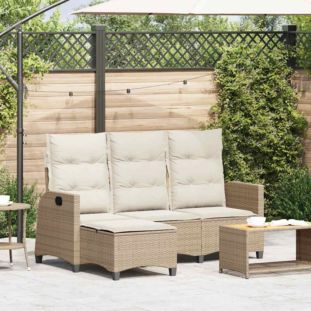 JUNG Vida Gartensofa mit Liegefunktion Kissen L-Form Beige Poly Rattan