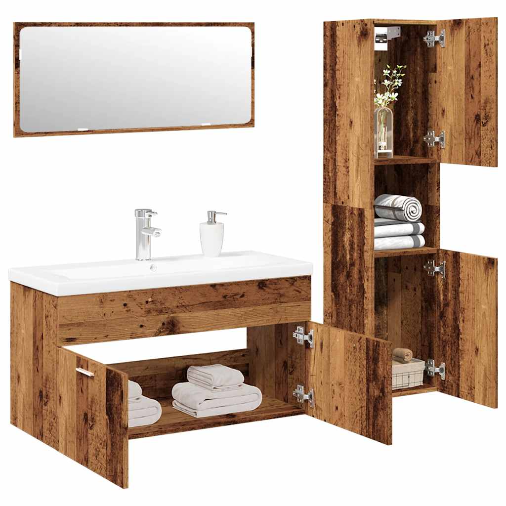 JUNG Vida 4-tlg. Badmöbel-Set Altholz-Optik Holzwerkstoff