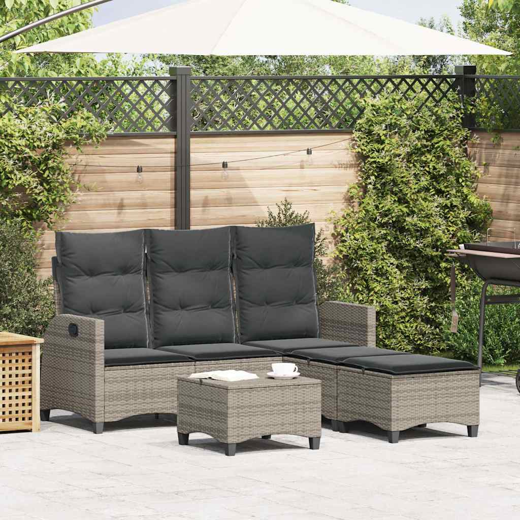 JUNG Vida 3-tlg. Garten-Sofagarnitur mit Kissen L-Form Grau Poly Rattan