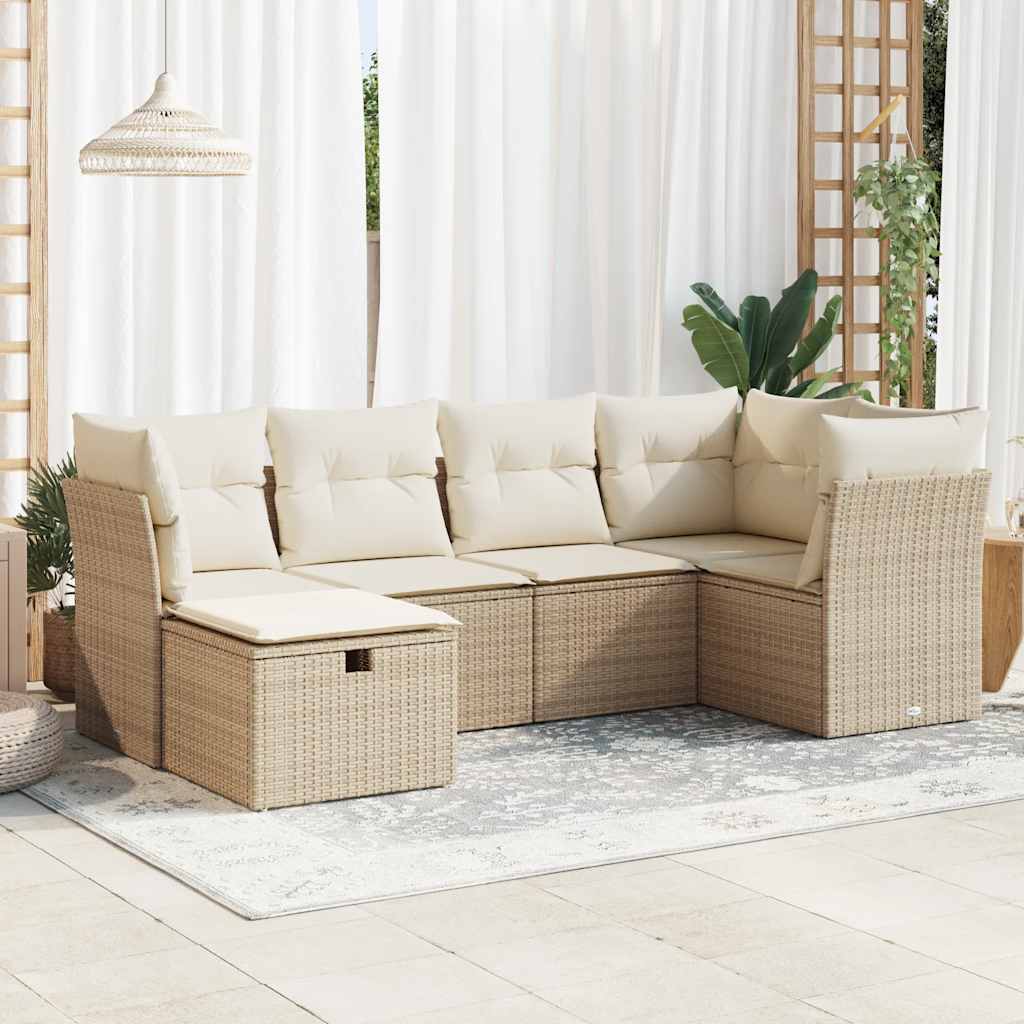 JUNG Vida 6-tlg. Garten-Sofagarnitur mit Kissen Beige Poly Rattan