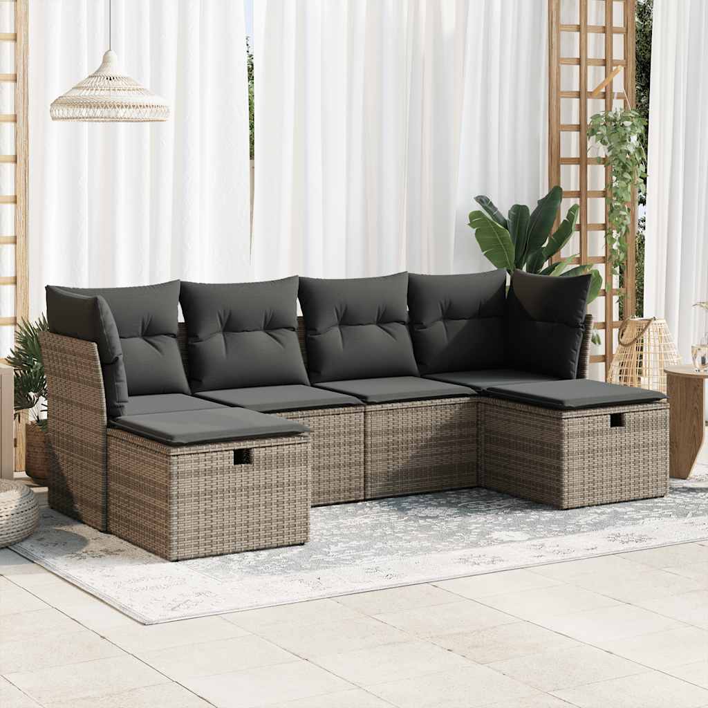 JUNG Vida 6-tlg. Garten-Sofagarnitur mit Kissen Grau Poly Rattan