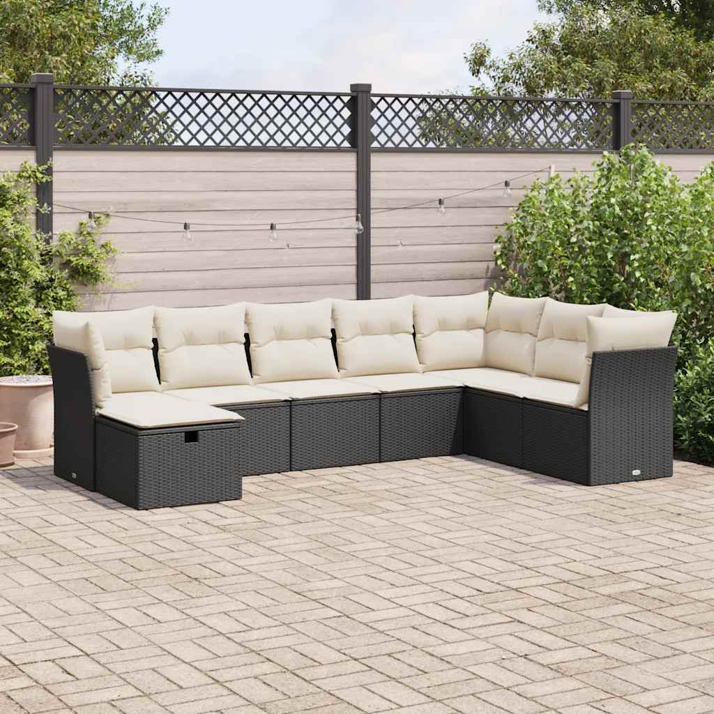 JUNG Vida 8-tlg. Garten-Sofagarnitur mit Kissen Schwarz Poly Rattan