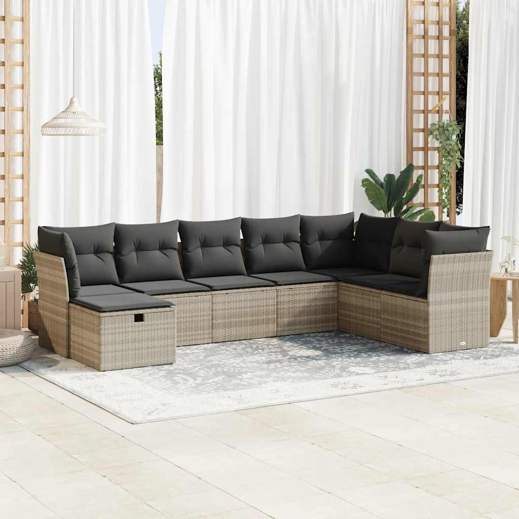JUNG Vida 8-tlg. Garten-Sofagarnitur mit Kissen Hellgrau Poly Rattan