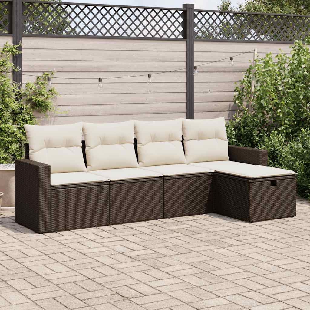 JUNG Vida 5-tlg. Garten-Sofagarnitur mit Kissen Braun Poly Rattan