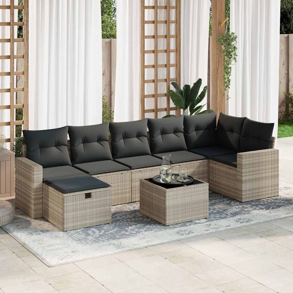 JUNG Vida 8-tlg. Garten-Sofagarnitur mit Kissen Hellgrau Poly Rattan