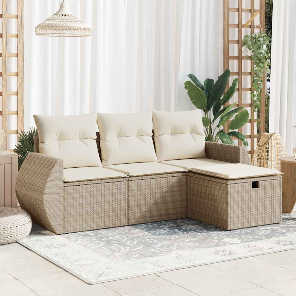 JUNG Vida 4-tlg. Garten-Sofagarnitur mit Kissen Beige Poly Rattan